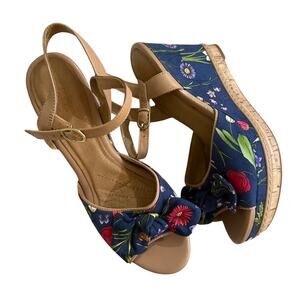 Clarks Artisan Floral Print Wedges Amelia Joyce Blue Floral Sandals 8 8M